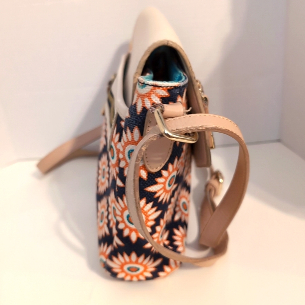 Spartina 449 Dauguskie Island Leather And Linen Floral Turquoise Crossbody‎ Bag - Picture 6 of 14